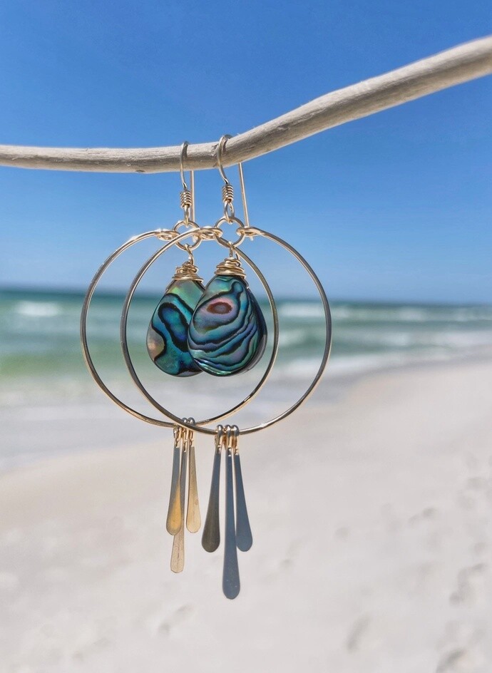Circle Hoops Abalone and Spikes, Material: 14kt Gold Fill