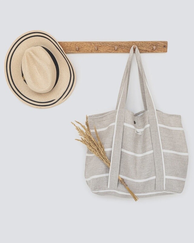 Linen Beach Bag In Ecru Stripe