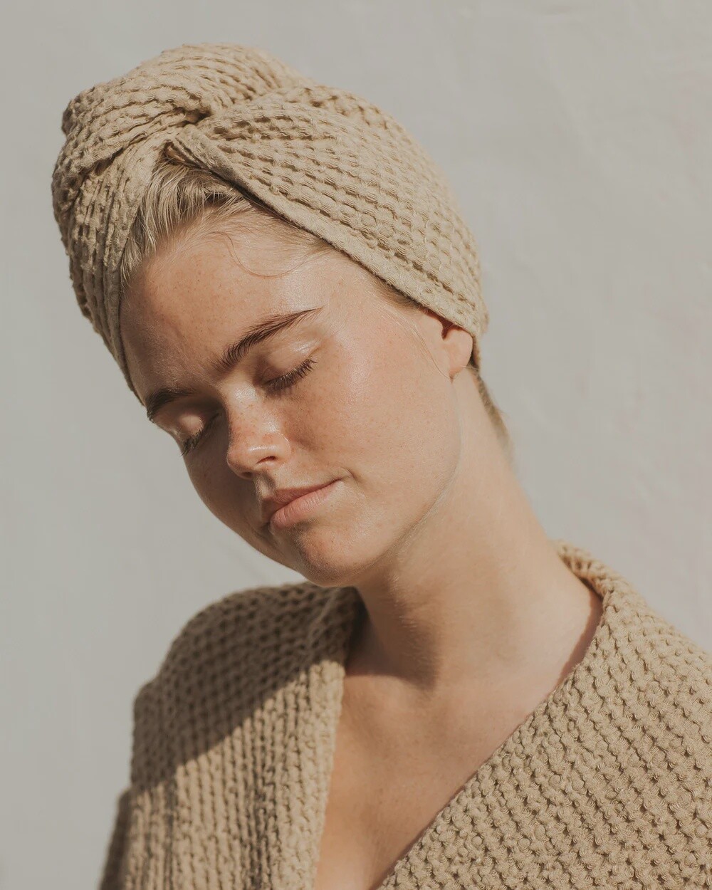 Linen Hair Towel Turban, Colour: Beige