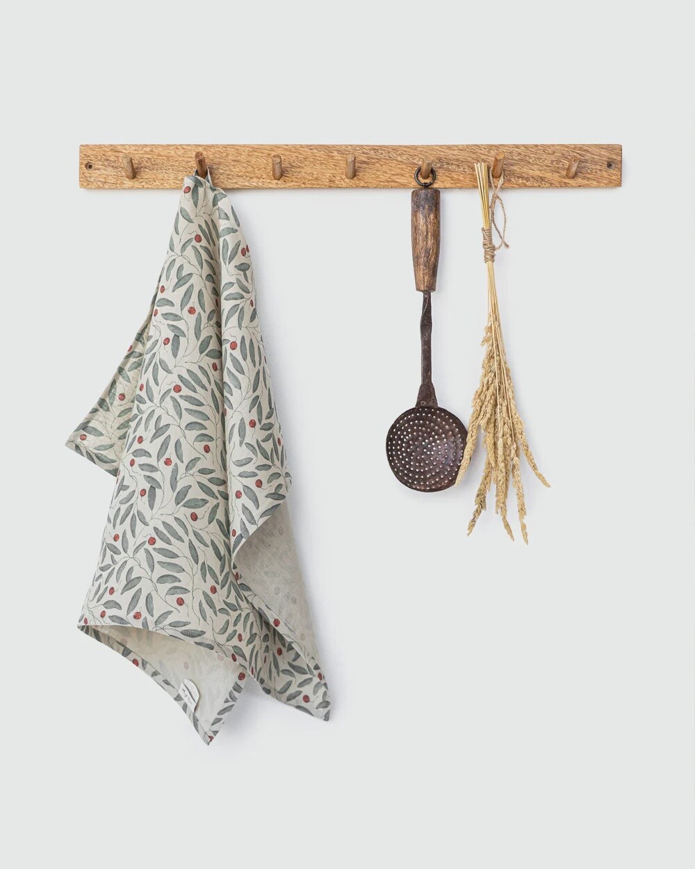 Linen Tea Towel In Mistletoe Print