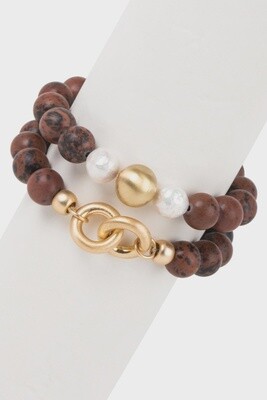 Eternity Stretchable Pearl Stone Bracelet Set, Colour: Brown