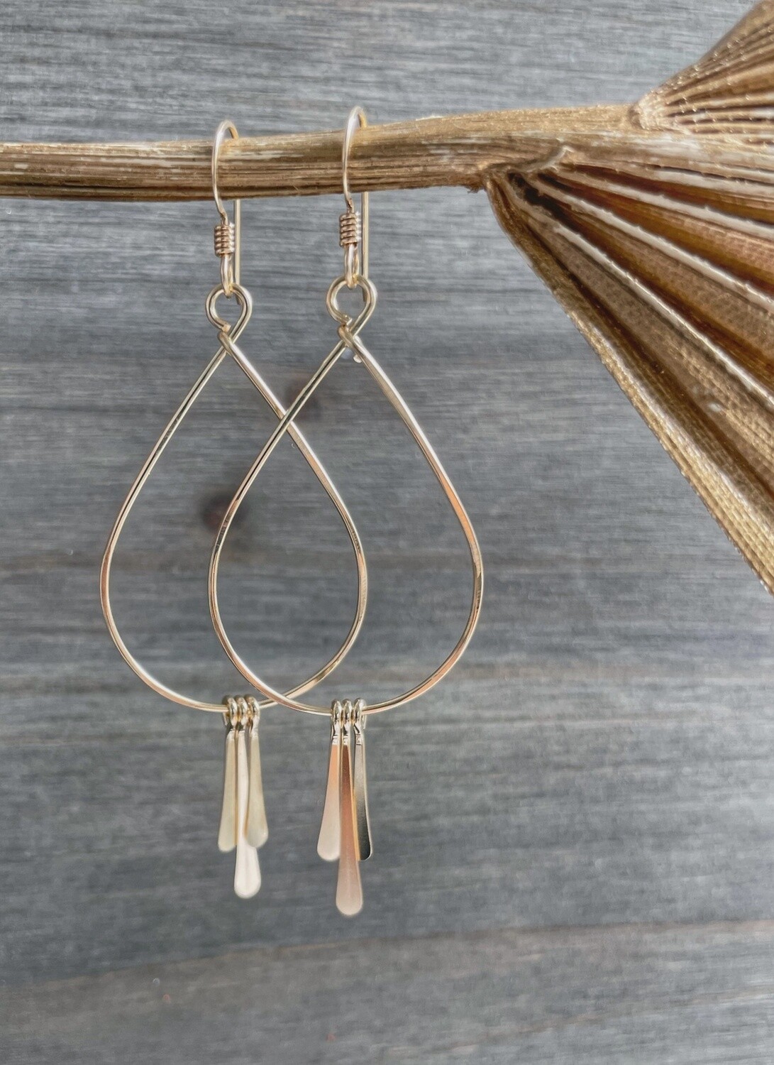 Teardrop Hoops with Hammered Spikes, Material: 14kt Gold Fill