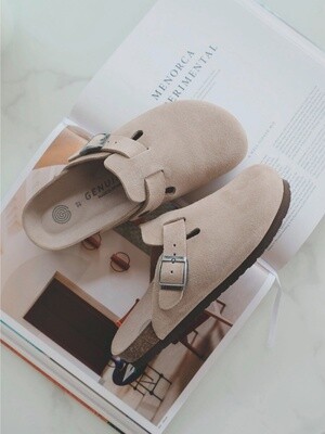 Riva Leather Clogs in Velour Taupe