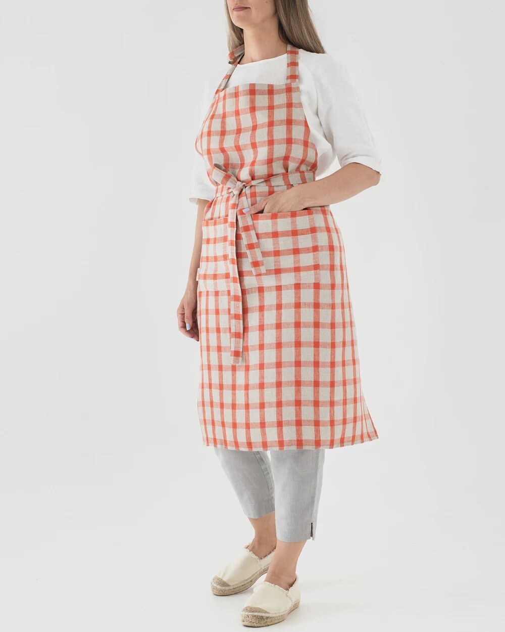 Red Gingham Linen Bib Apron