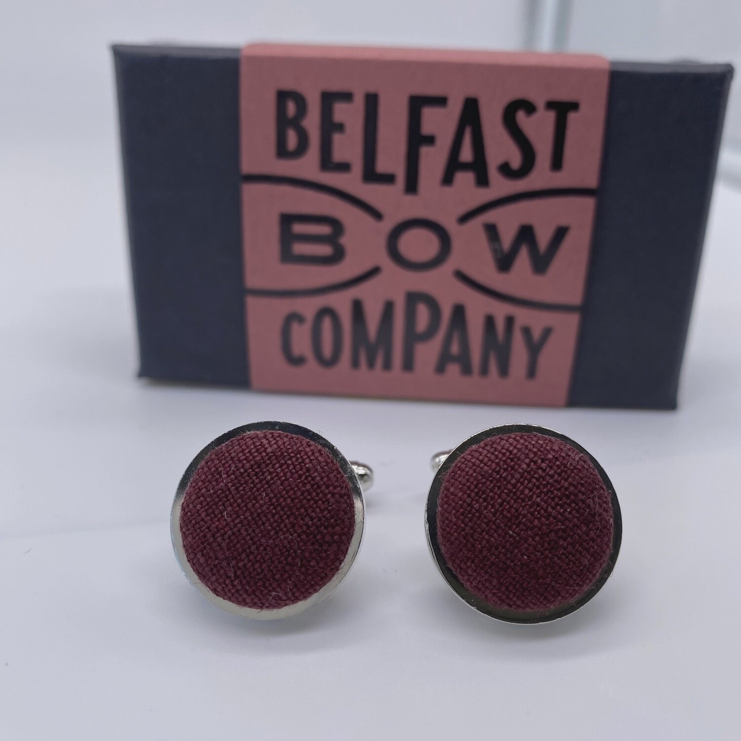 Irish Linen Cufflinks in Burgundy