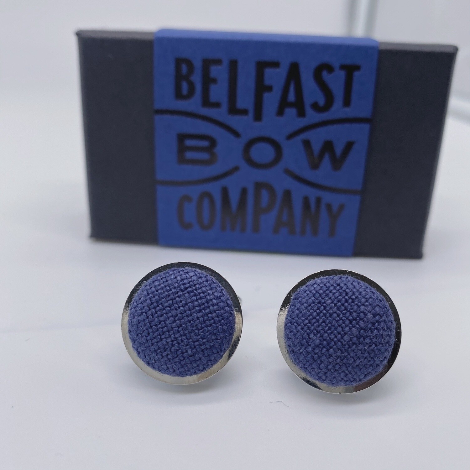 Irish Linen Cufflinks in Navy Blue