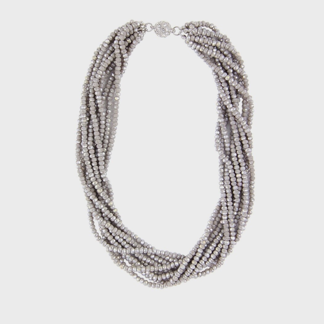 Multi Strand Crystal Necklace, Colour: Grey