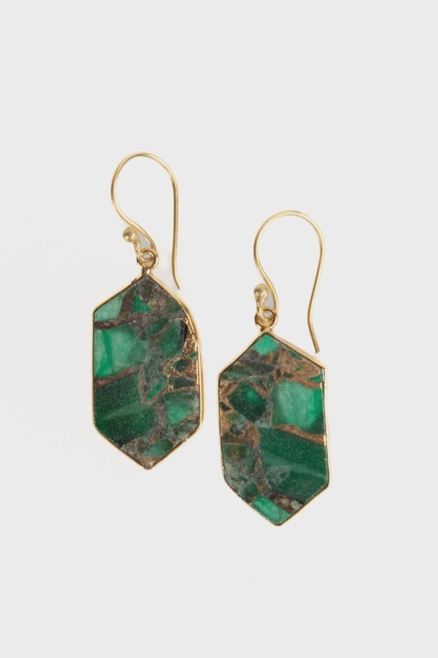 Mojave Turquoise Geometric Earrings, Colour: Emerald