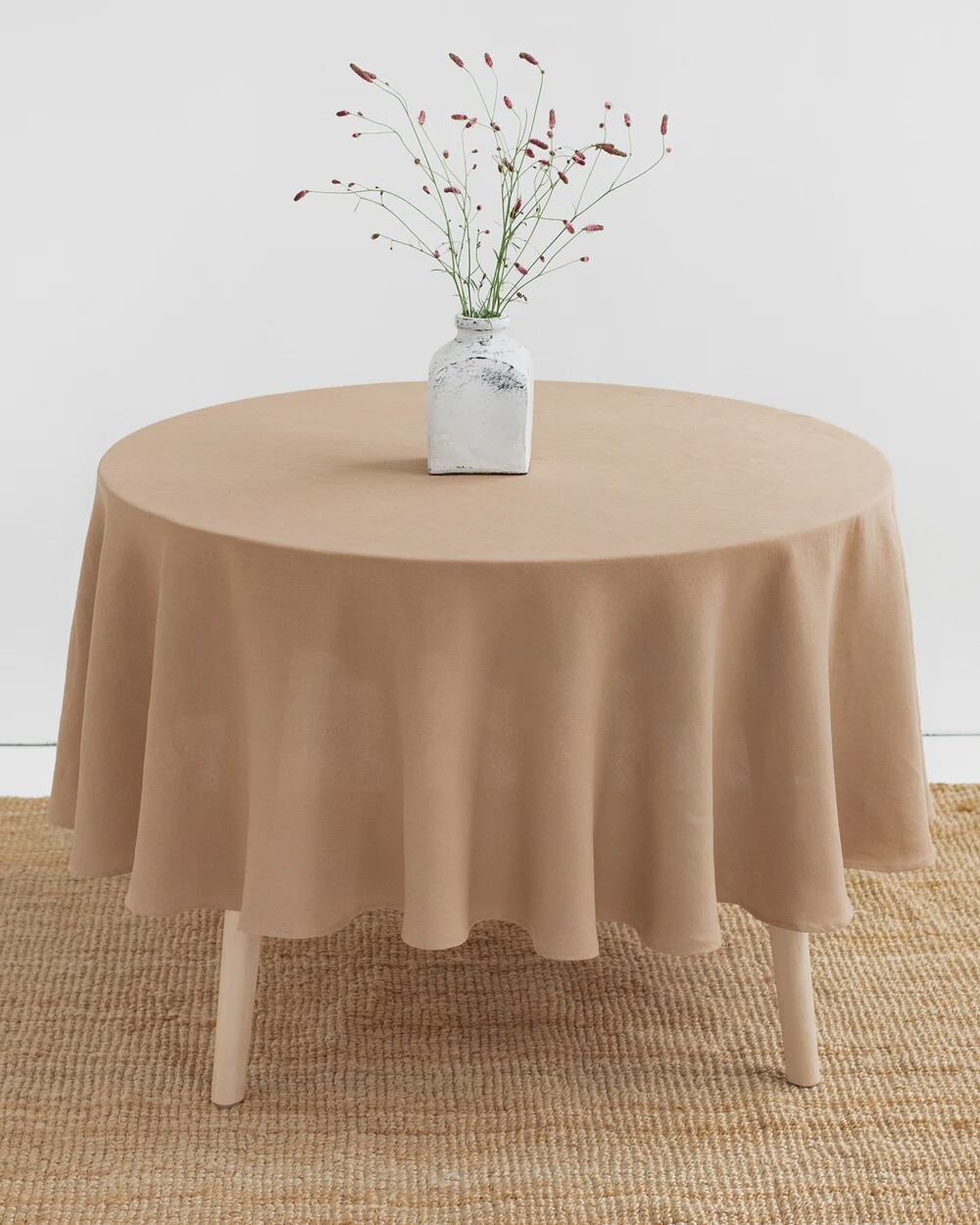Round Linen Tablecloth In Latte