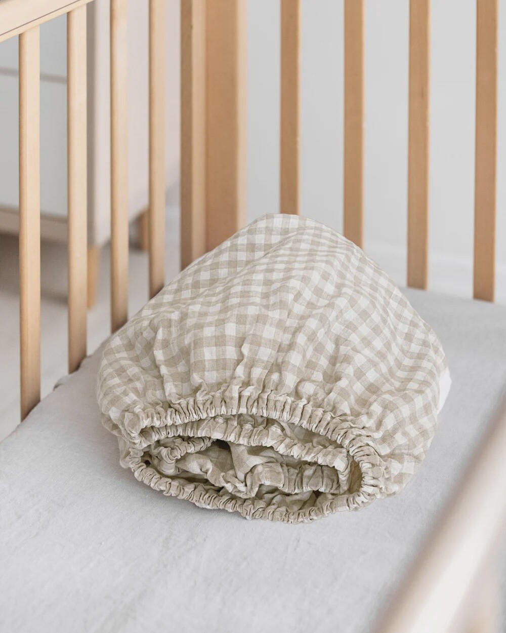 Baby Crib Fitted Sheet In Various Colors, Colour: Natural Gingham