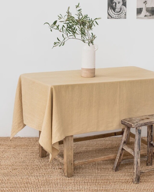 Sandy Beige Linen Tablecloth 79&quot;x79&quot;