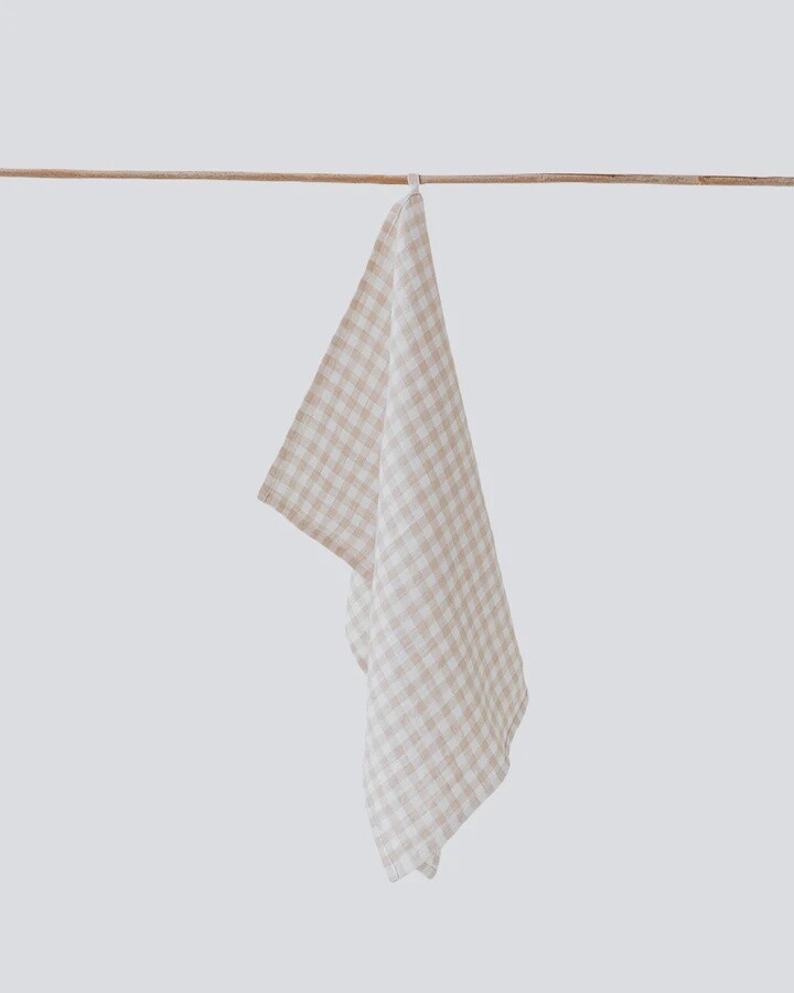 Natural Gingham Linen Tea Towel