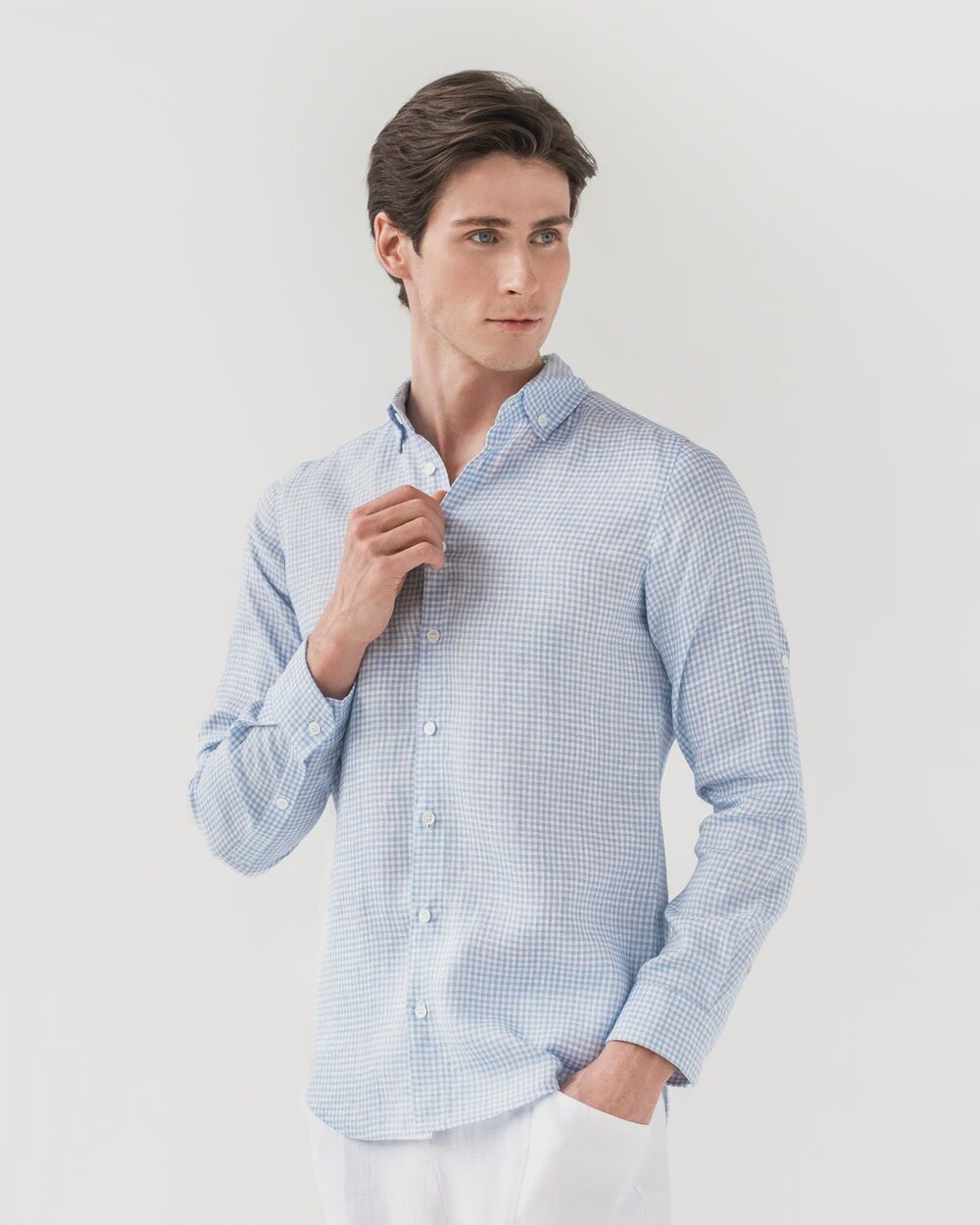 Linen Shirt Coronado In Blue Gingham