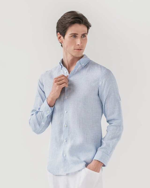 Linen Shirt Coronado In Blue Gingham