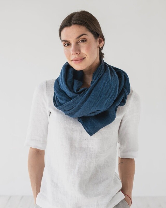 Navy Blue Linen Scarf