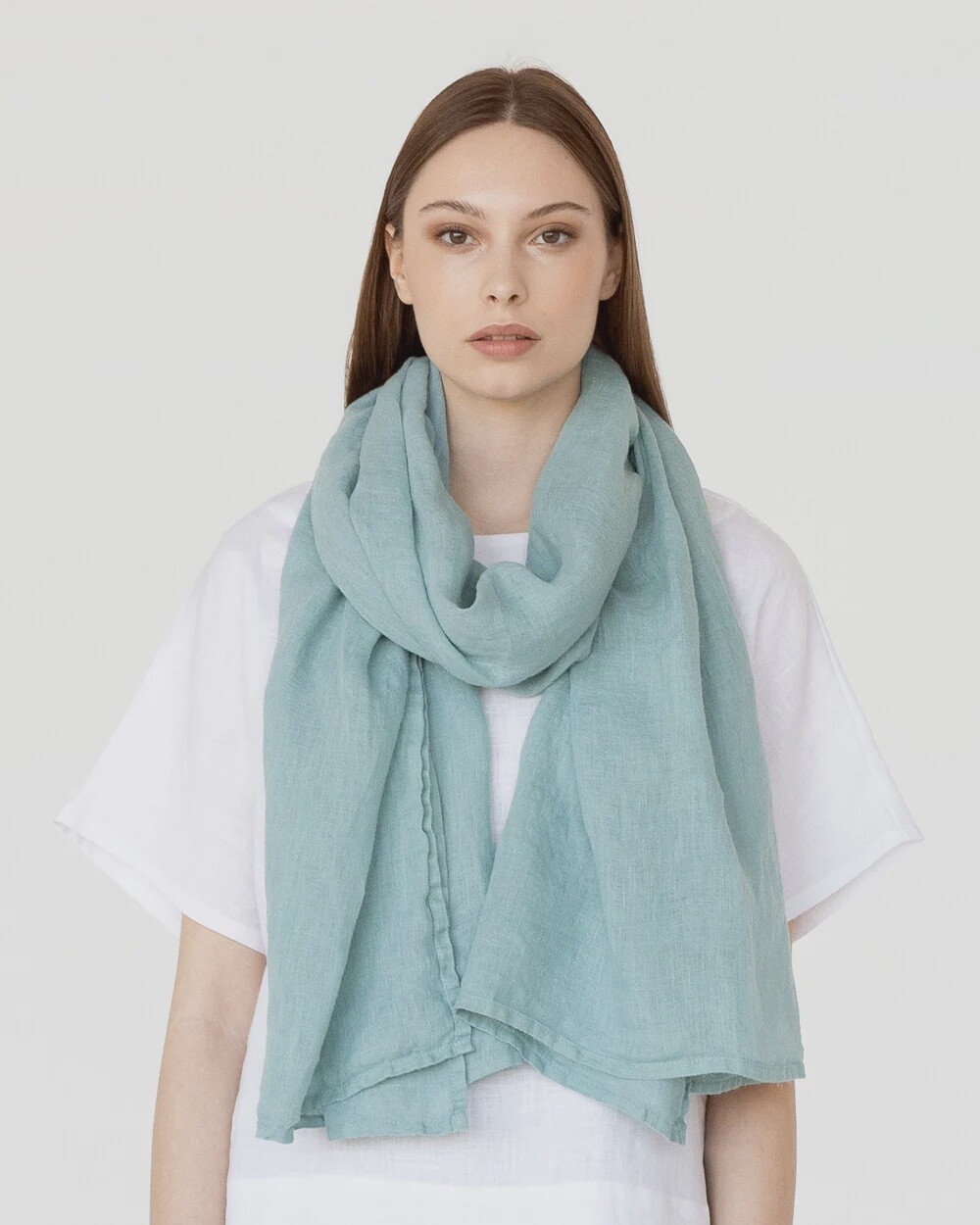 Teal Blue Linen Scarf