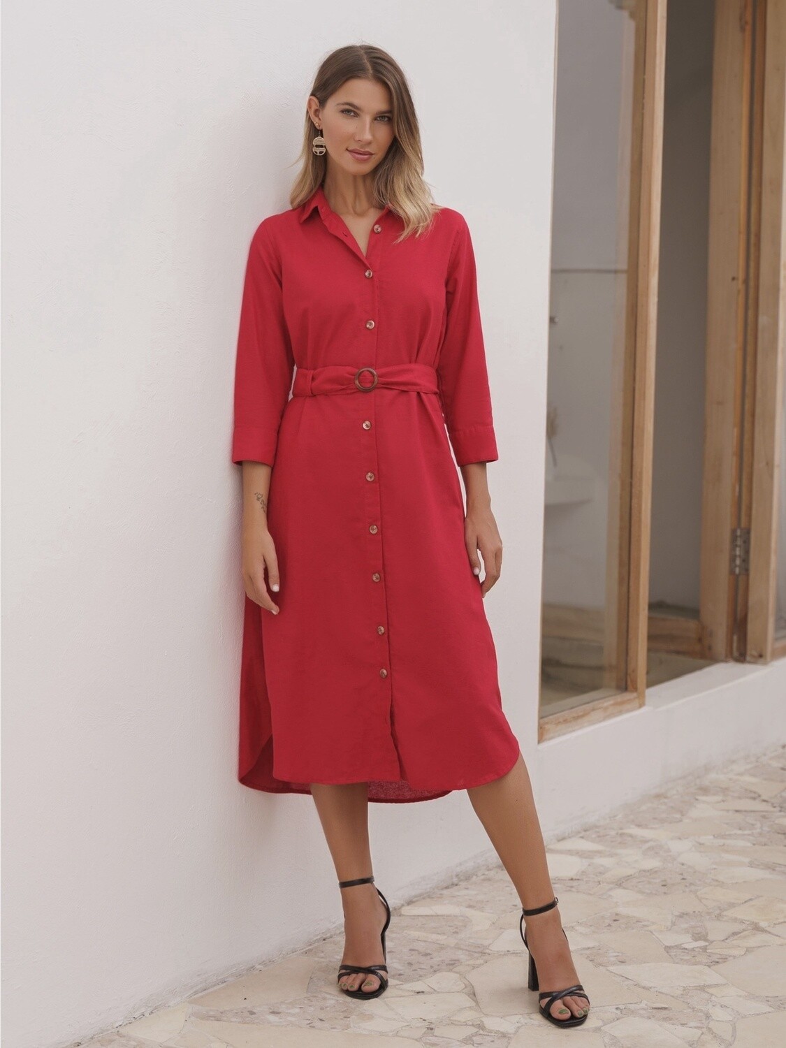 Jess Shirt Dress In Red