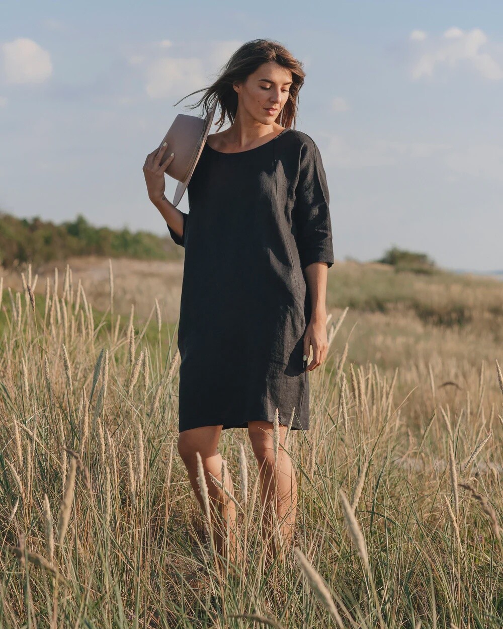 Aruba Relaxed Fit Linen Dress In Black