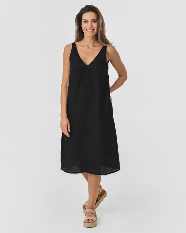 Tahiti Cut-Out Linen Dress In Black