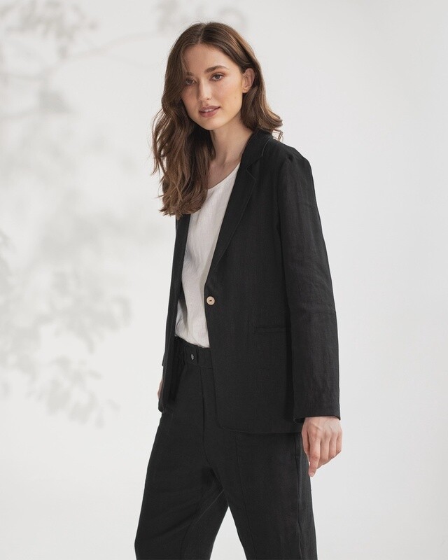 Placid Linen Blazer In Black