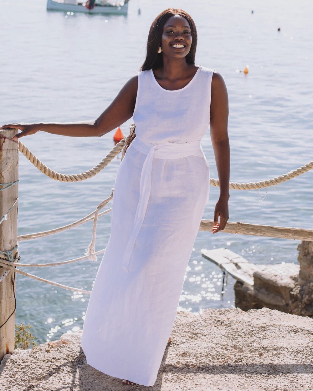 Boracay Long Linen Dress In White