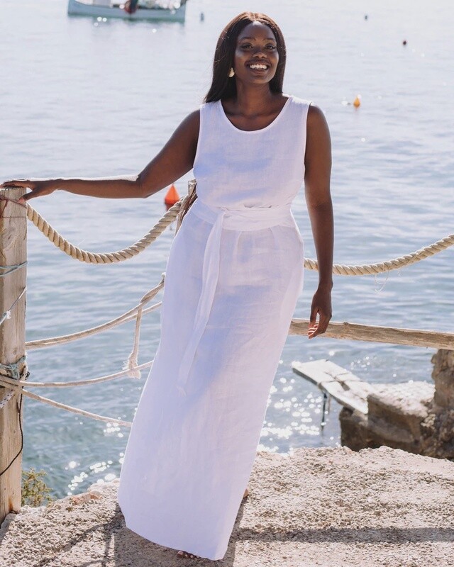 Boracay Long Linen Dress In White