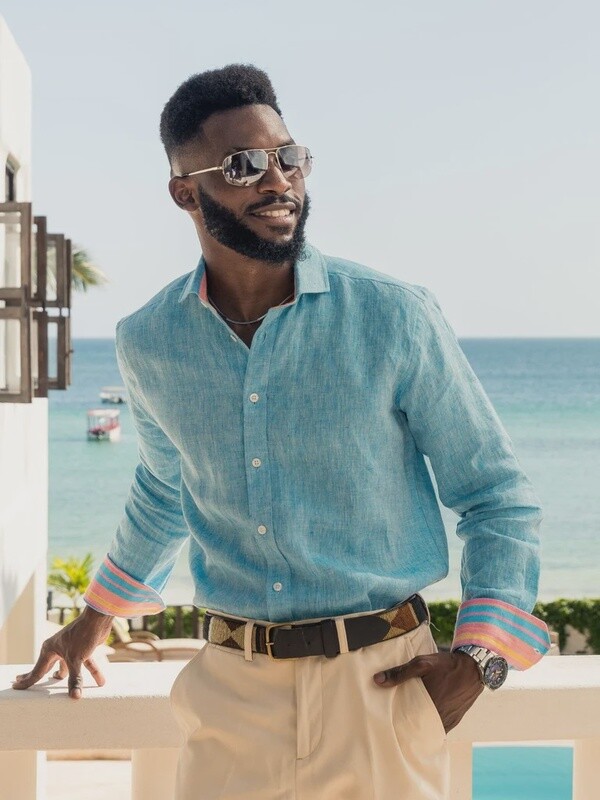 Nyota Turquoise Linen Shirt
