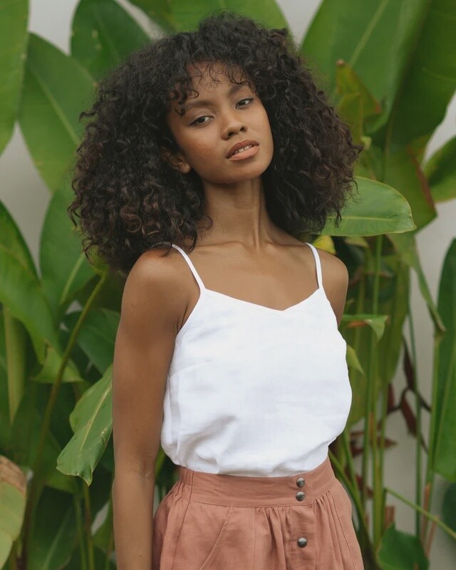 Linen Spaghetti Strap Top Zion In White