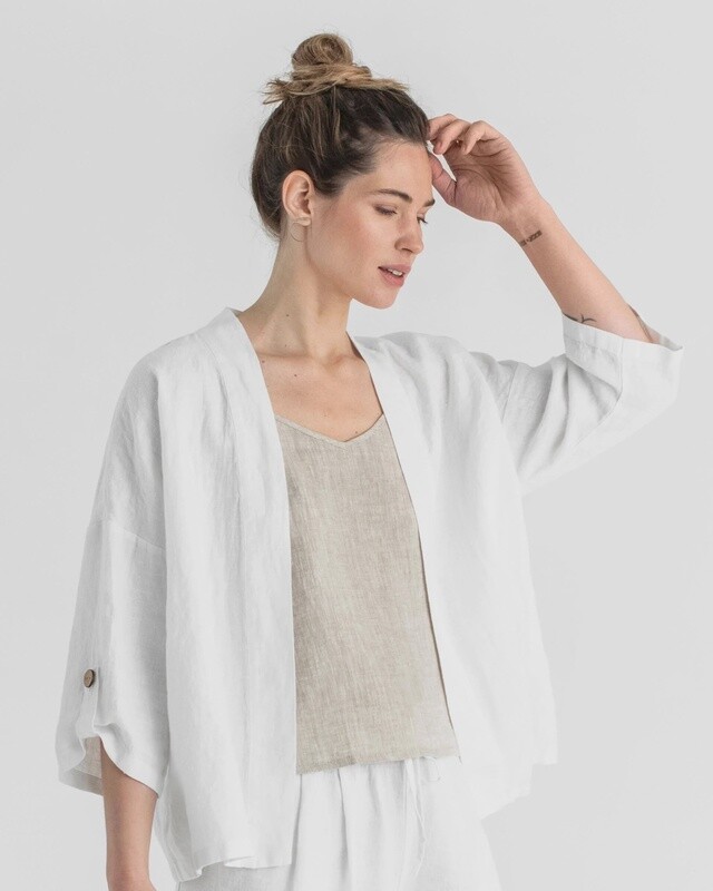 Linen Kimono Jacket Banos In White