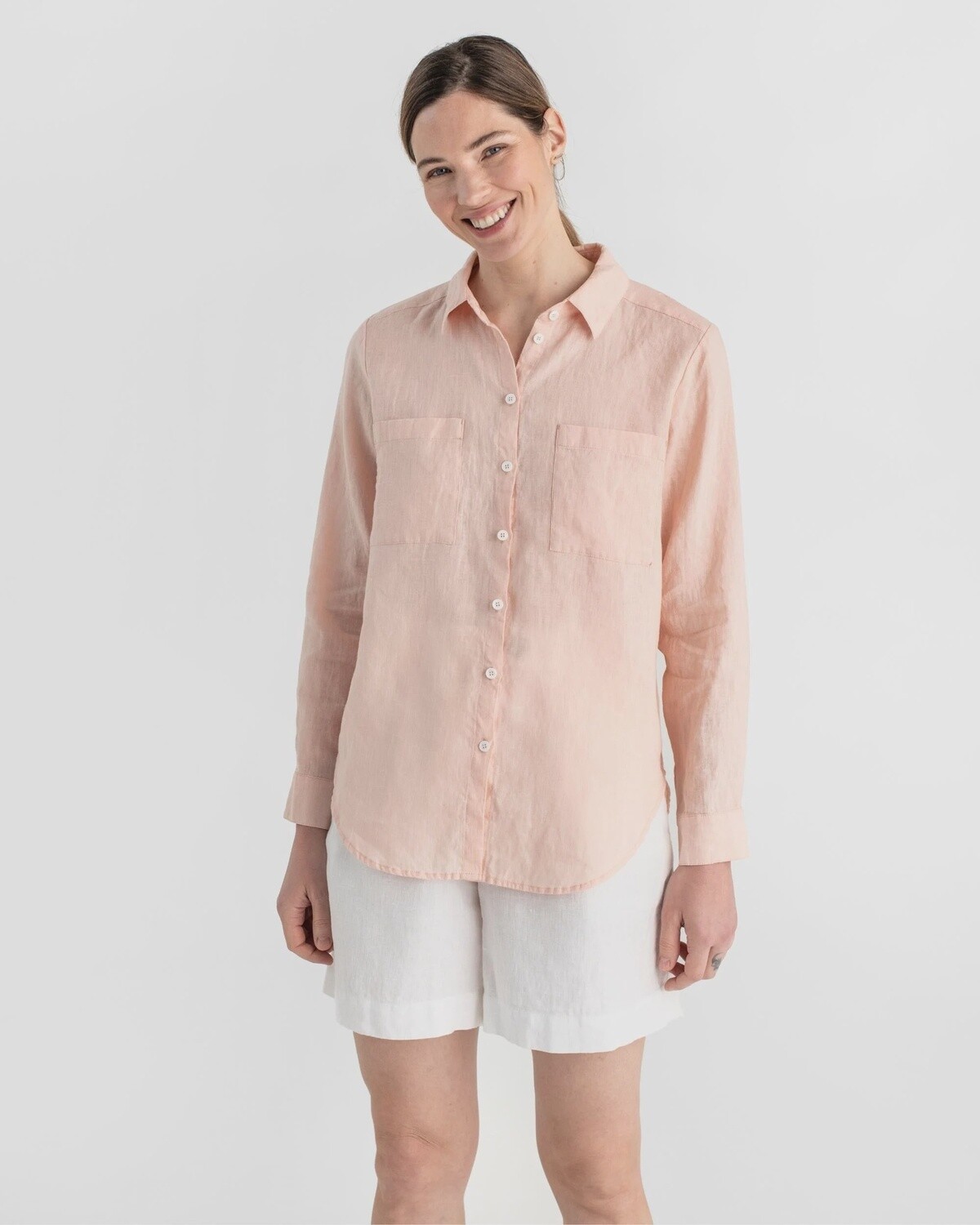 Long Sleeve Linen Shirt Calpe In Light Pink