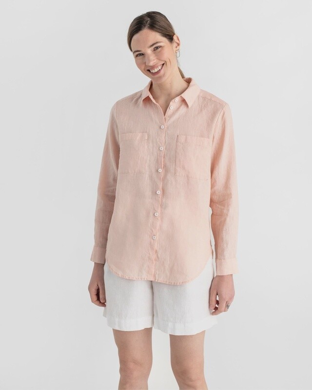 Long Sleeve Linen Shirt Calpe In Light Pink