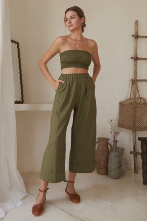 Delhi Linen Pants In Olive Green