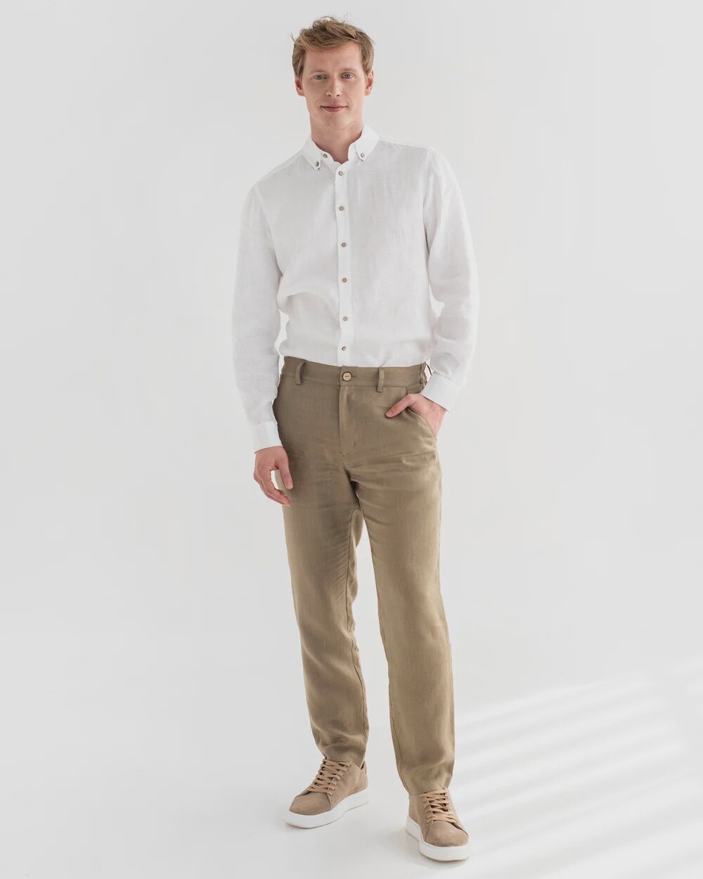 Soglio Linen Pants In Dried Moss