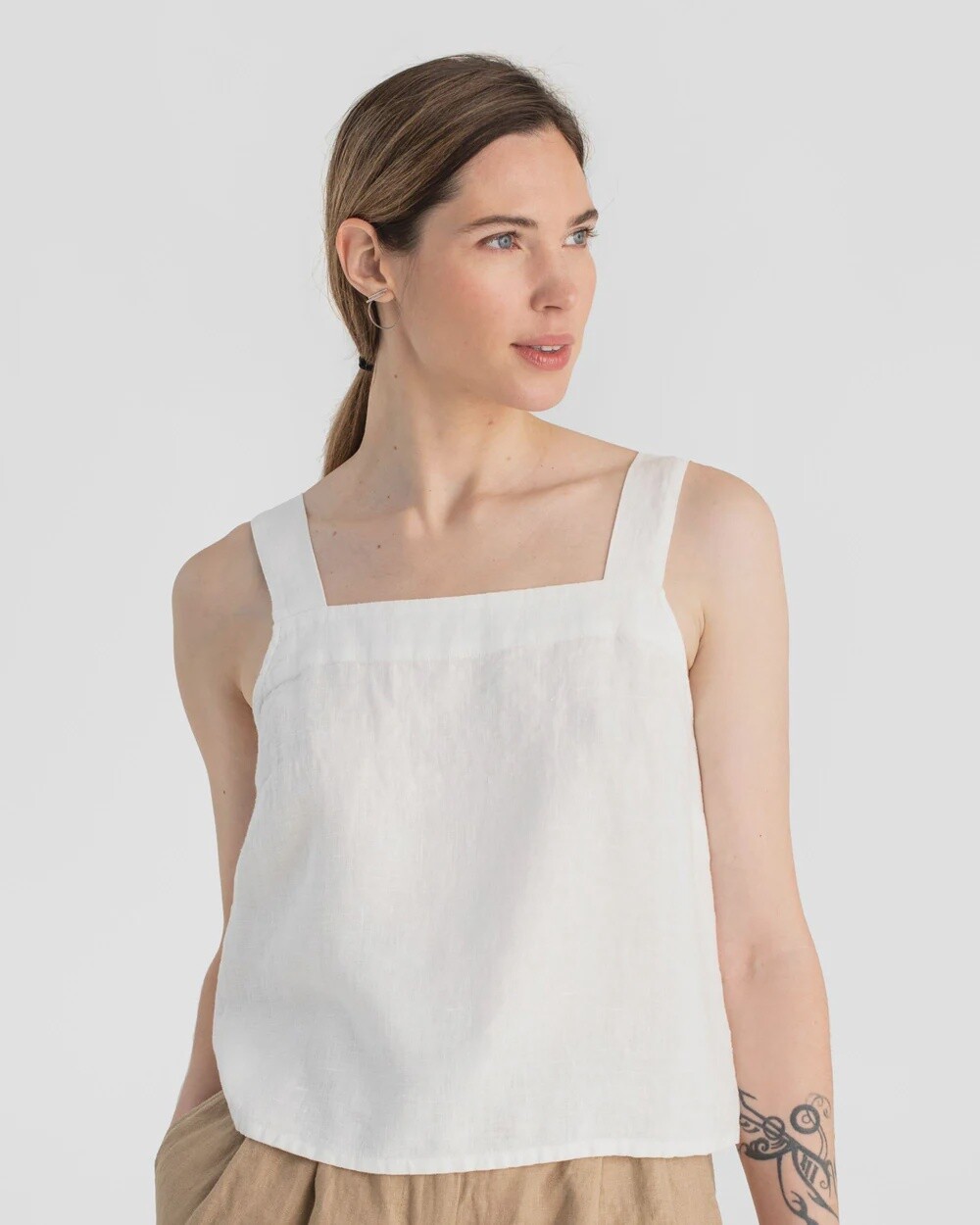 Linen Tank Top Olinda in White, Size: XS