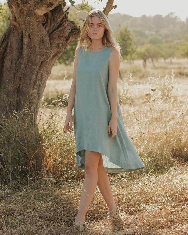Royal Toscana Linen Dress In Teal Blue