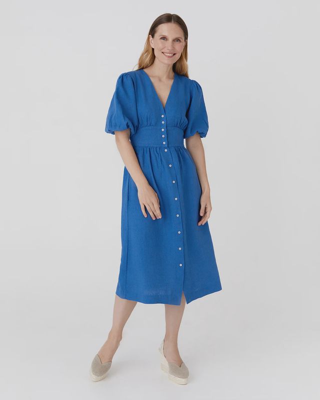 Tiered linen dress PETRA in Cobalt blue