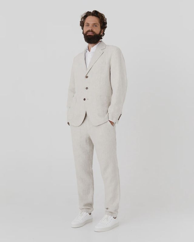 Heavyweight Linen Pants Morcote in Natural Melange