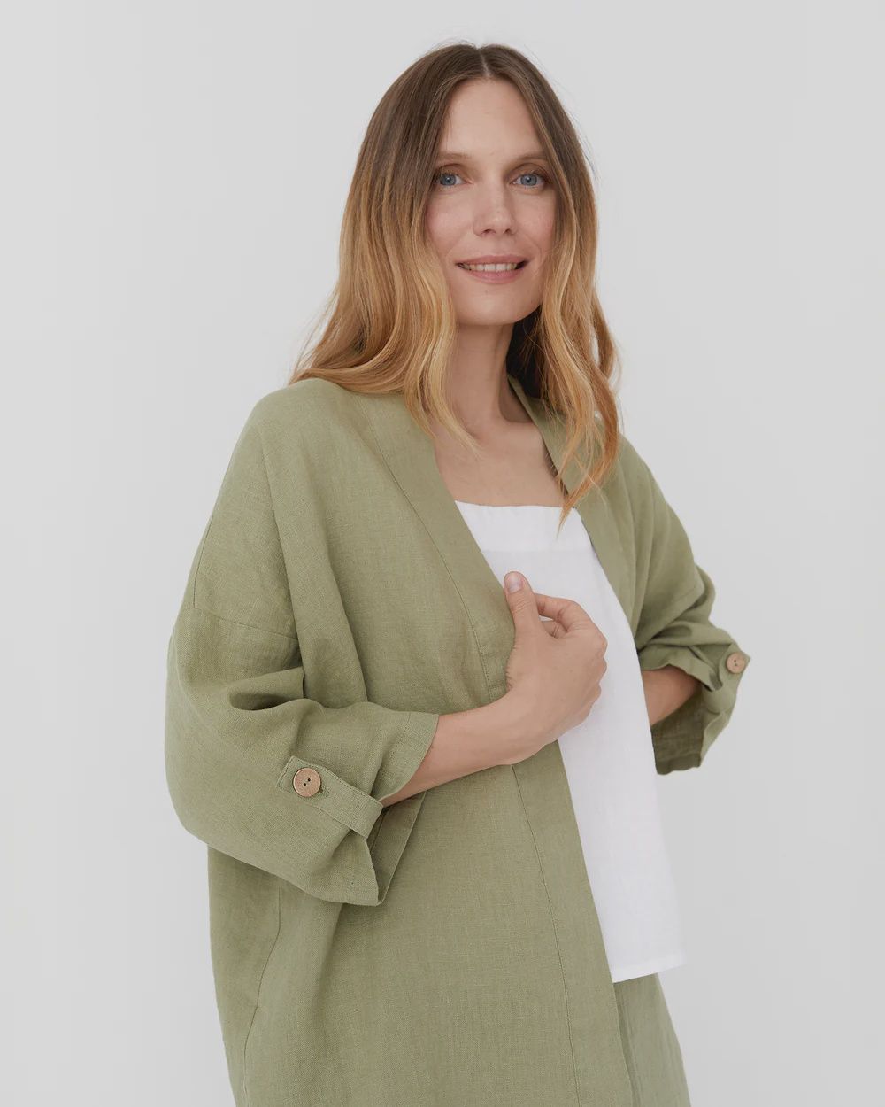 Linen Kimono Jacket Banos In Sage