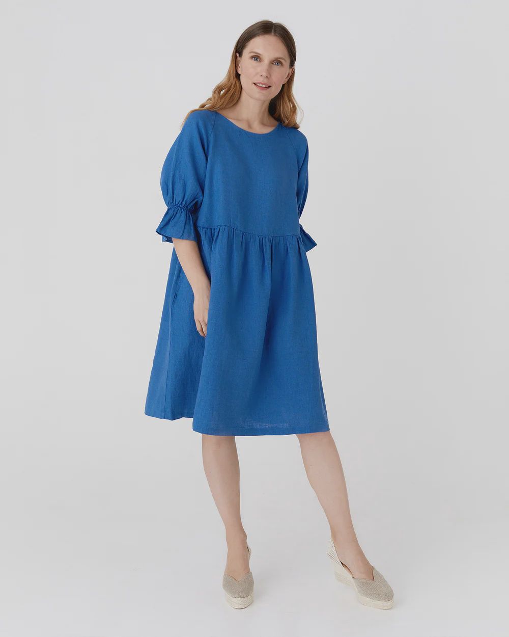 Voluminous Linen Dress Nerja In Cobalt Blue