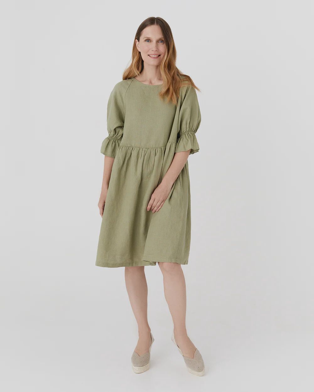 Voluminous Linen Dress Nerja In Sage