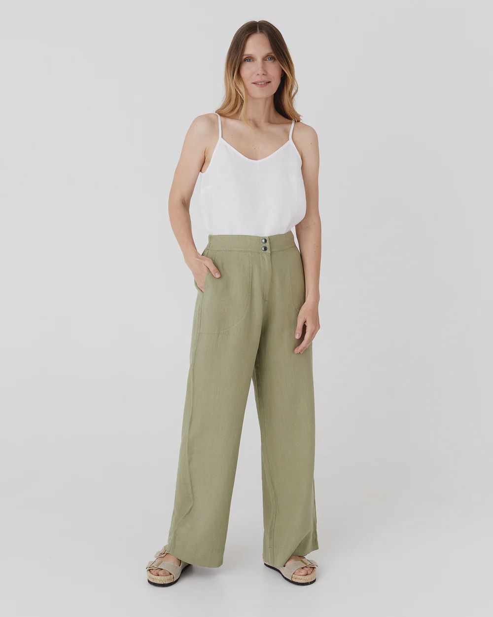 Wide Linen Pants Banff in Sage