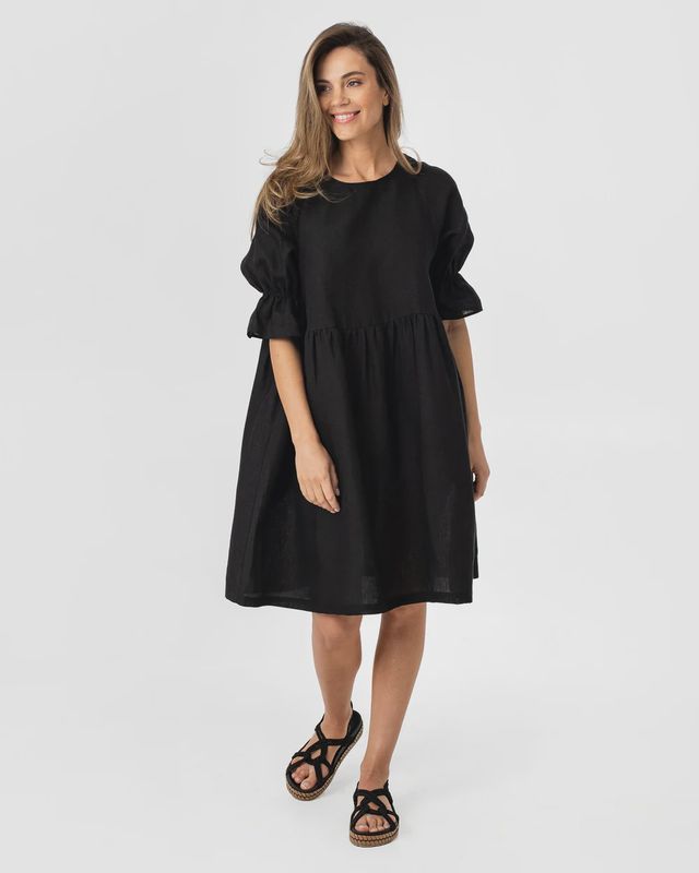 Voluminous Linen Dress Nerja In Black