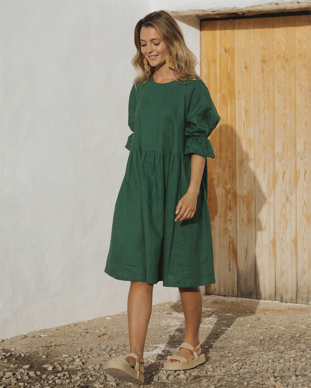 Voluminous Linen Dress Nerja In Green