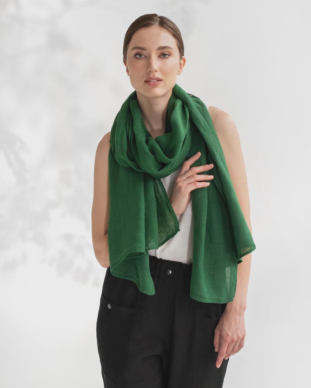 Green Linen Scarf