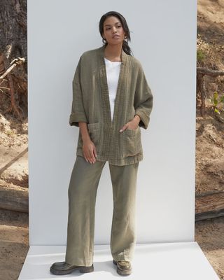 Linen Gauze Cardigan Tuili In Dark Green