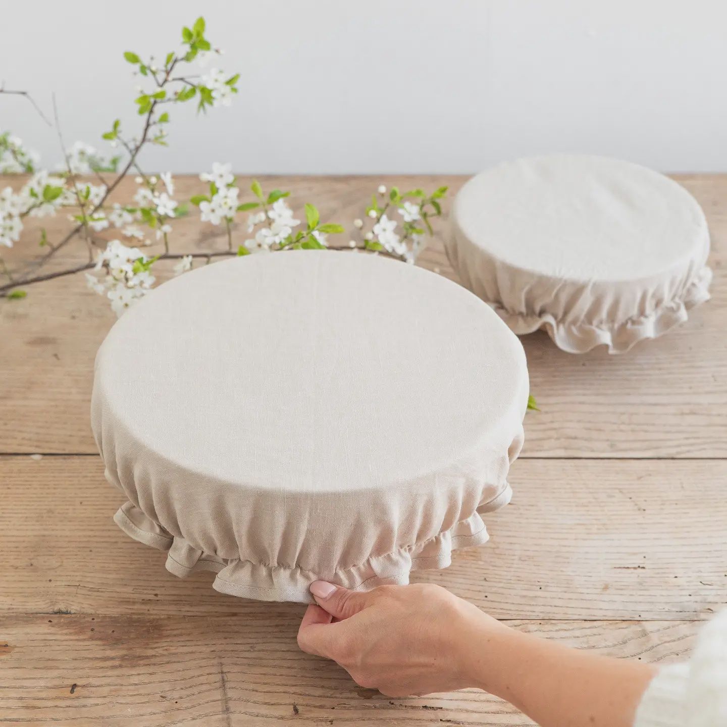 Linen Bowl Cover (Set of 2 ) In Natural