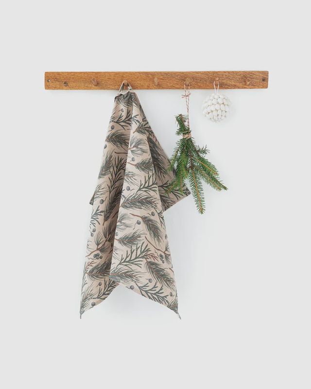 Winter Print Linen Tea Towel In Natural