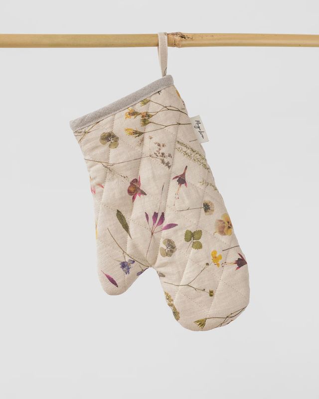 Linen Oven Mitt in Botanical Print