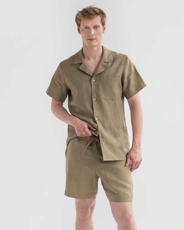 Tinos Linen Shorts In Dried Moss