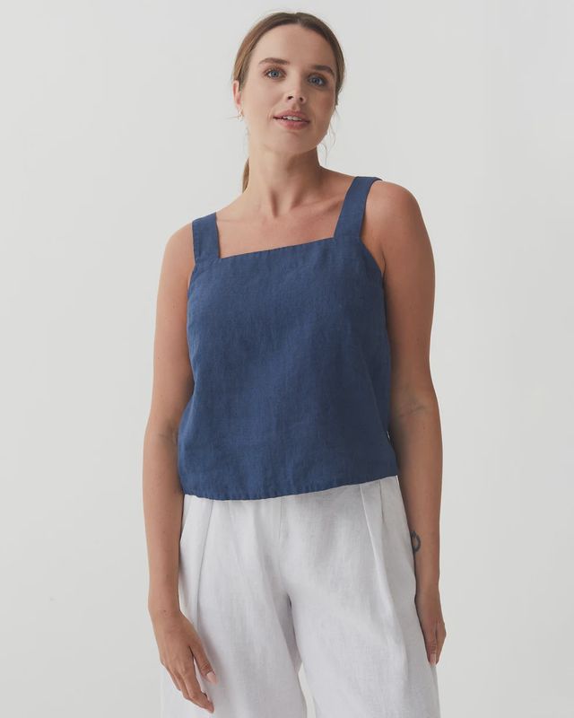 Linen Tank Top Olinda in Deep Navy Blue